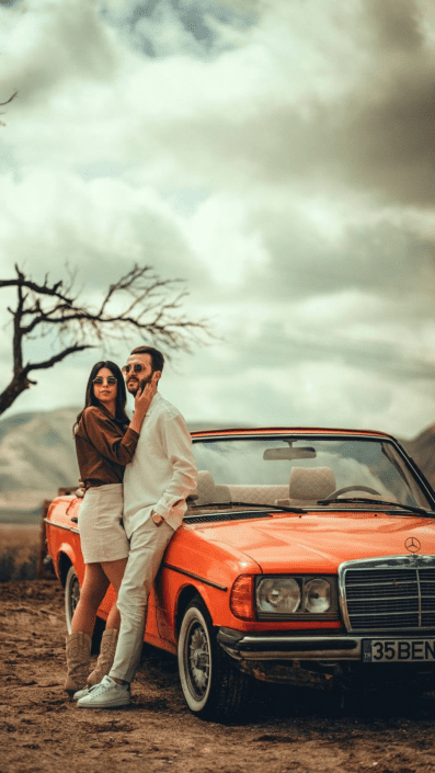 classic red car photography in cappadocia