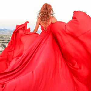 red flying dress in cappadocia